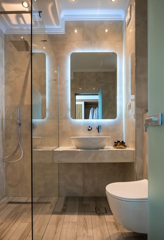 Backlit Mirror and Recessed Lighting